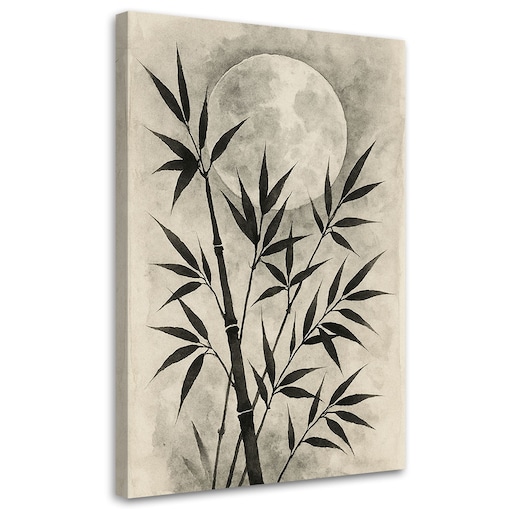 Feeby Obraz do salonu sypialni, Bambus Księżyc Akwarela Sepia Natura 80x120