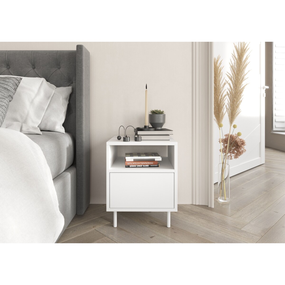 Biała nowoczesna szafka nocna Dancan MIRKA
