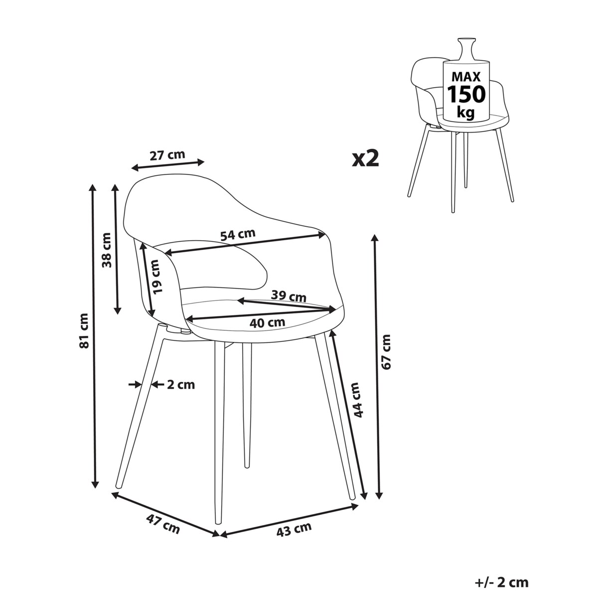 Zestaw 2 krzeseł do jadalni UTICA Różowy