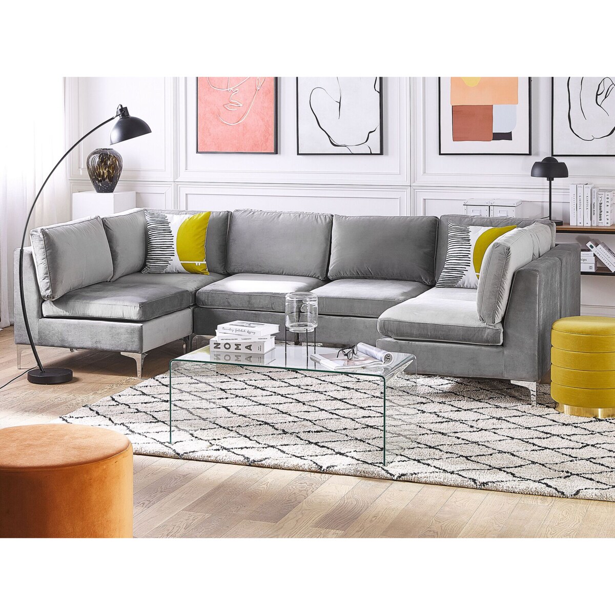 Sofa modułowa 6-osobowa welurowa szara EVJA