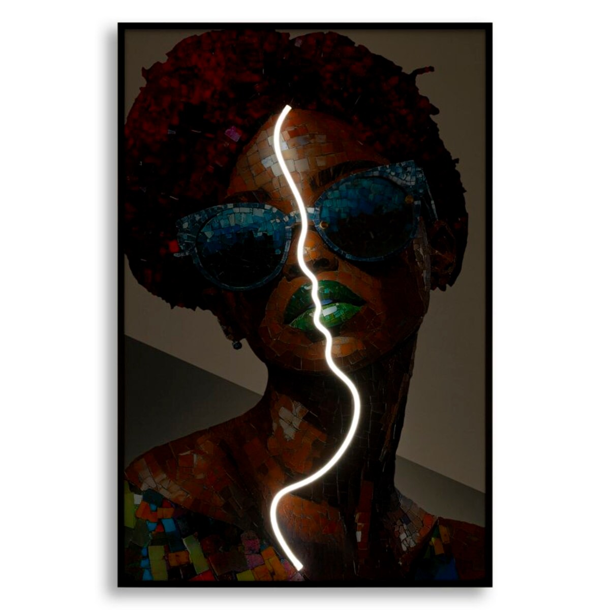 Obraz na płótnie Afro, kolor wielokolorowy, płótno i płyta MDF, 60 x 90 cm, LED, 3D, styl nowoczesny, dekoracja ściany do salonu, Mauro Ferretti