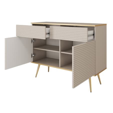 Komoda krótka 107 POLO na wysokich nóżkach z ryflowanymi frontami, beżowa