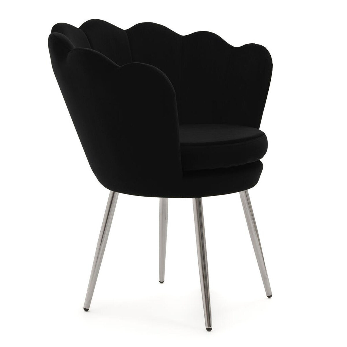 KRZESŁO WELUROWE SHELL MUSZELKA CZARNA NOGI SREBRNE GLAMOUR DO SALONU CHROM