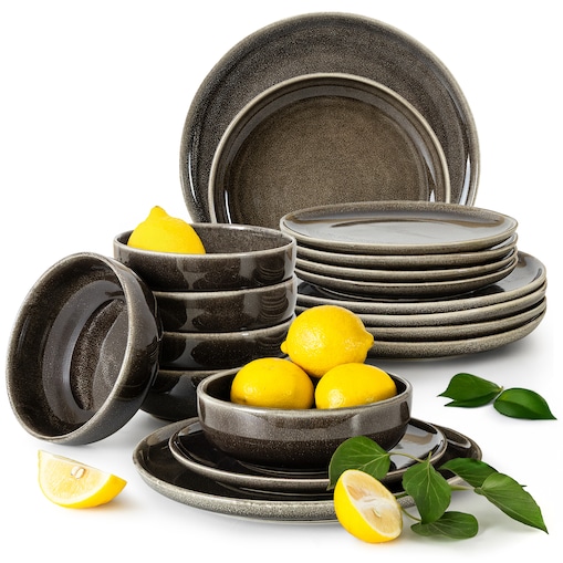 EDA Zestaw obiadowy 6 os. (18 el.), brązowy/szary/beżowy