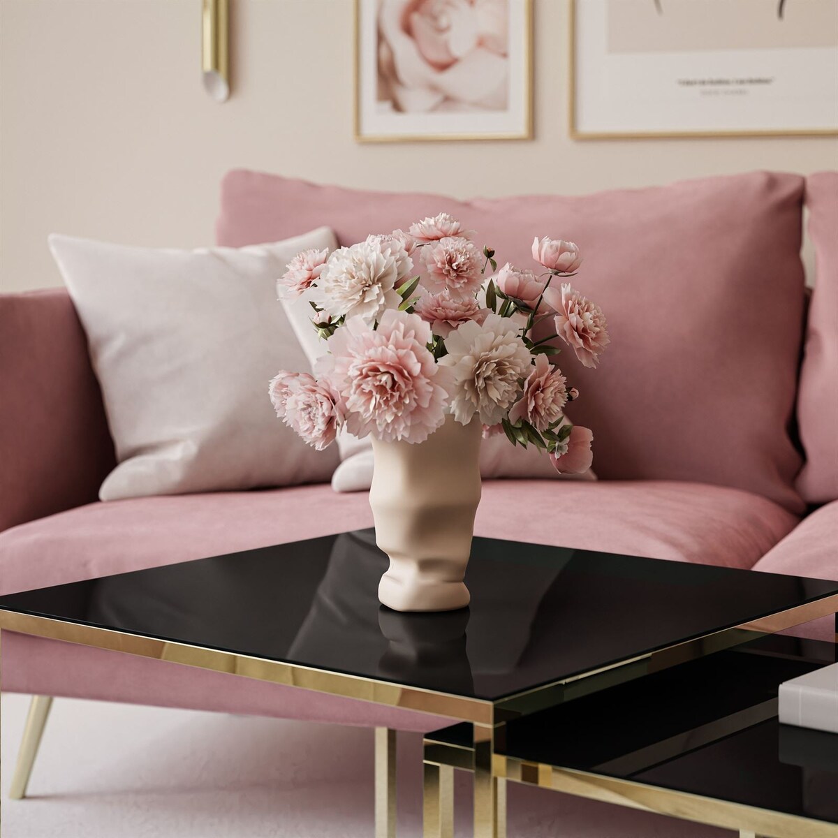 Stolik kawowy YOSHI 2w1 złoty chrom czarne szkło