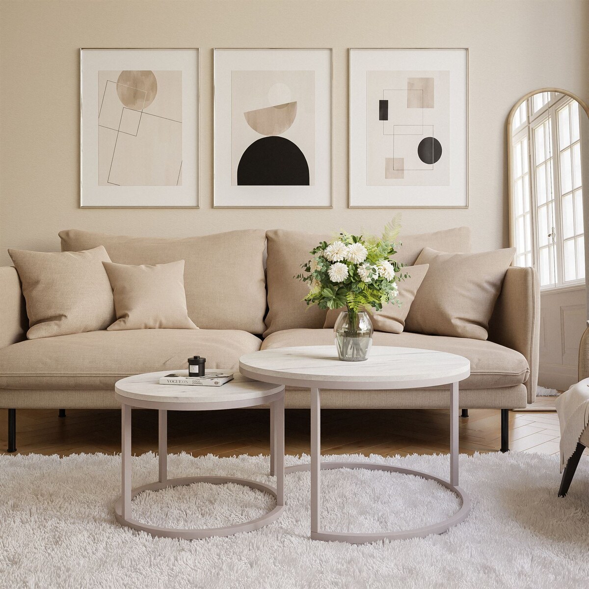 Okrągłe stoliki kawowe CIRI 2w1 kaszmir marmur levanto