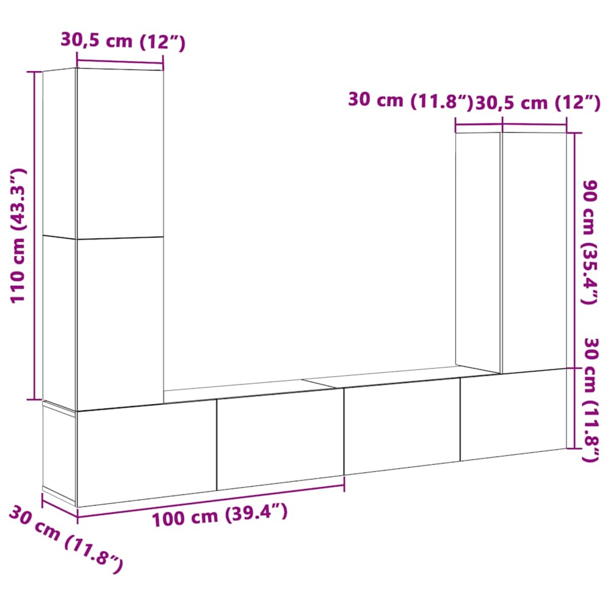 vidaXL Zestaw 4 szafek telewizyjnych, biały