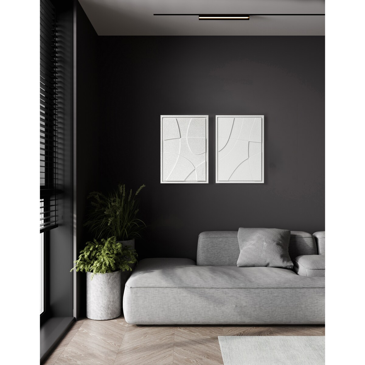 Zestaw 2 Obrazy 3D 35x50cm Abstract – Dekoracje ścienne z Tynku Naturalnego, Bianco, Minimalistyczne Reliefy