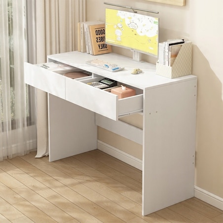 Biurko komputerowe białe nowoczesne z 2 szufladami loft stół toaletka 100cm