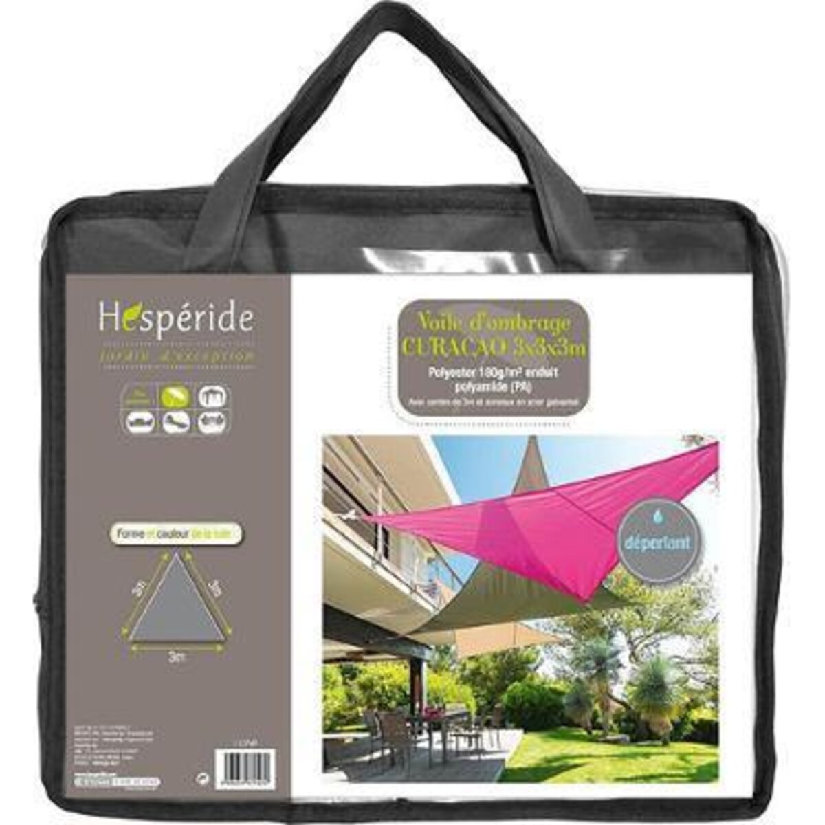 Żagiel przeciwsłoneczny trójkątny CURACAO, 3 x 3 x 3 m, poliester