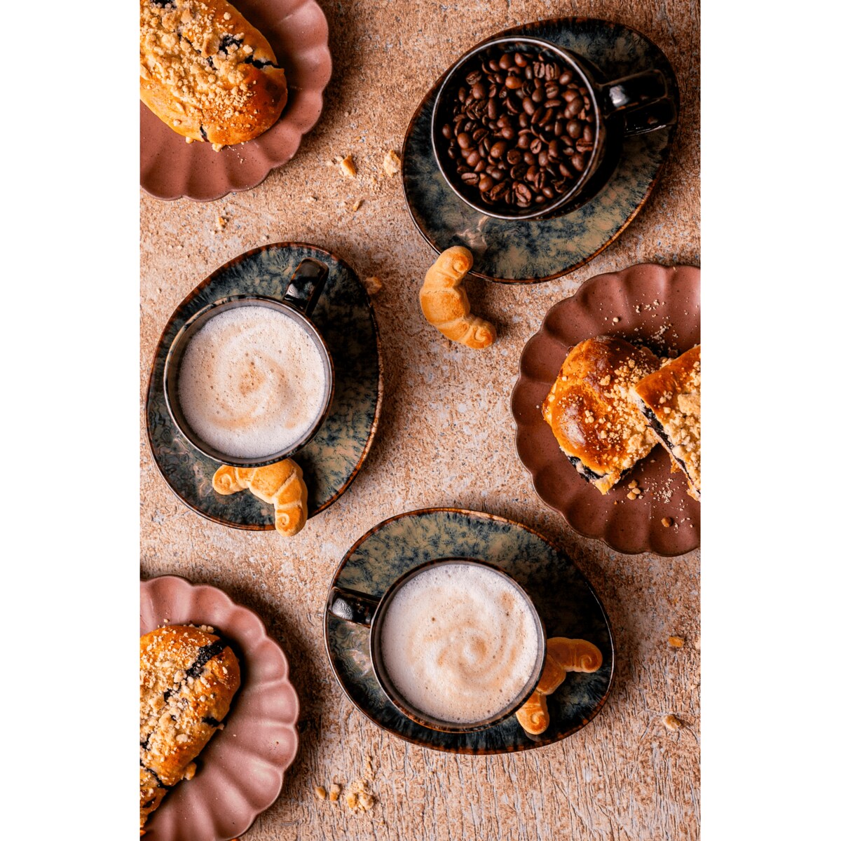 Serwis kawowy Kasai żółto-zielony na 12 osób 24 szt. Nowoczesny Do zmywarki Komplet filiżanka i spodek