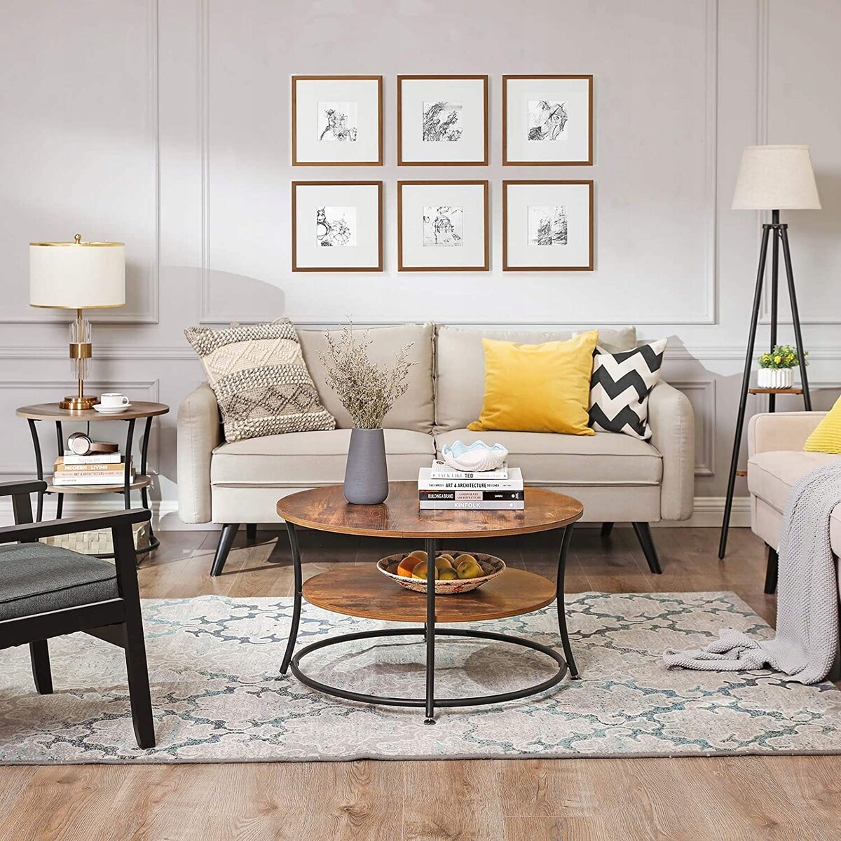 Stolik 80X80X45 Cm Rustykalny Brąz, Czarny