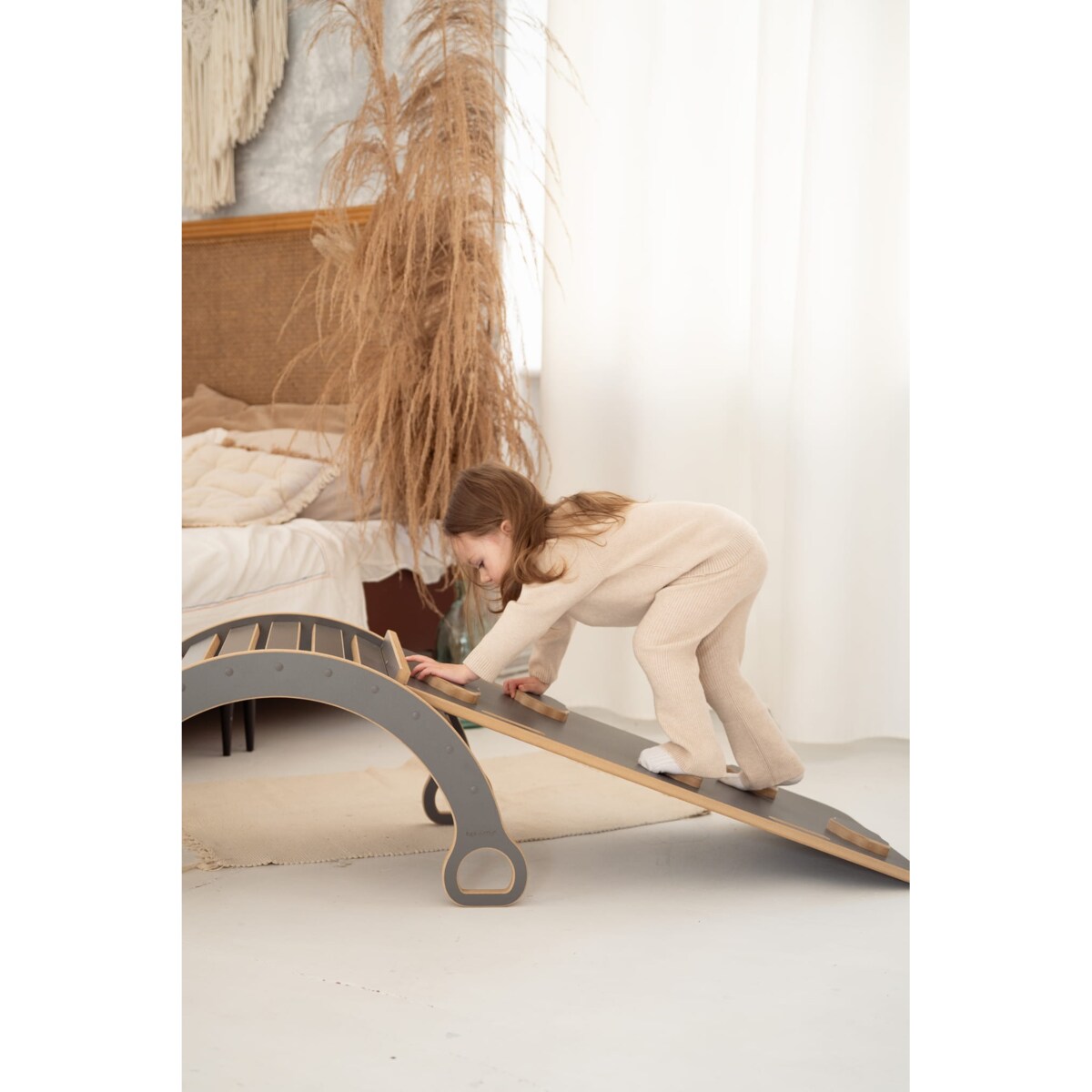 MAŁY bujak montessori + MAŁA zjeżdżalnia CHMURKI - szary
