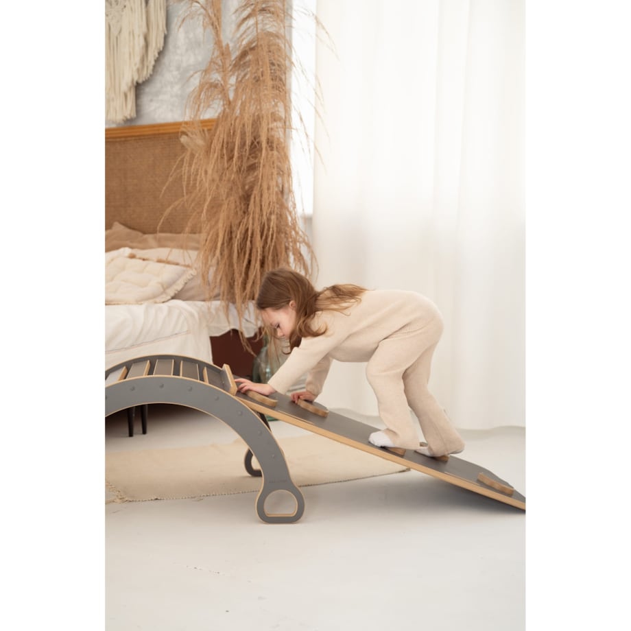 MAŁY bujak montessori + MAŁA zjeżdżalnia CHMURKI - szary