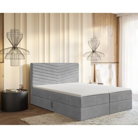 Łóżko kontynentalne G4 do sypialni 160x200 z pojemnikiem i materacem- szare