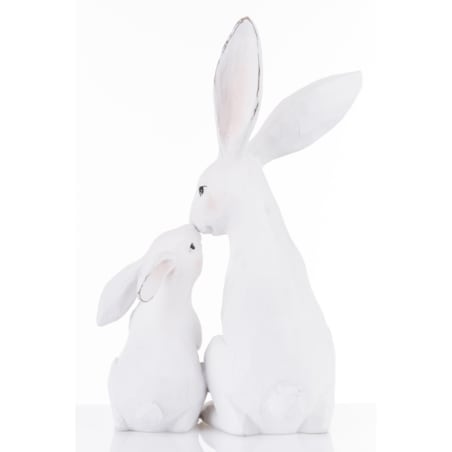 Dekoracja - figurka 2 białe przytulone 27x18x11 cm ZAJĄCZKI-2