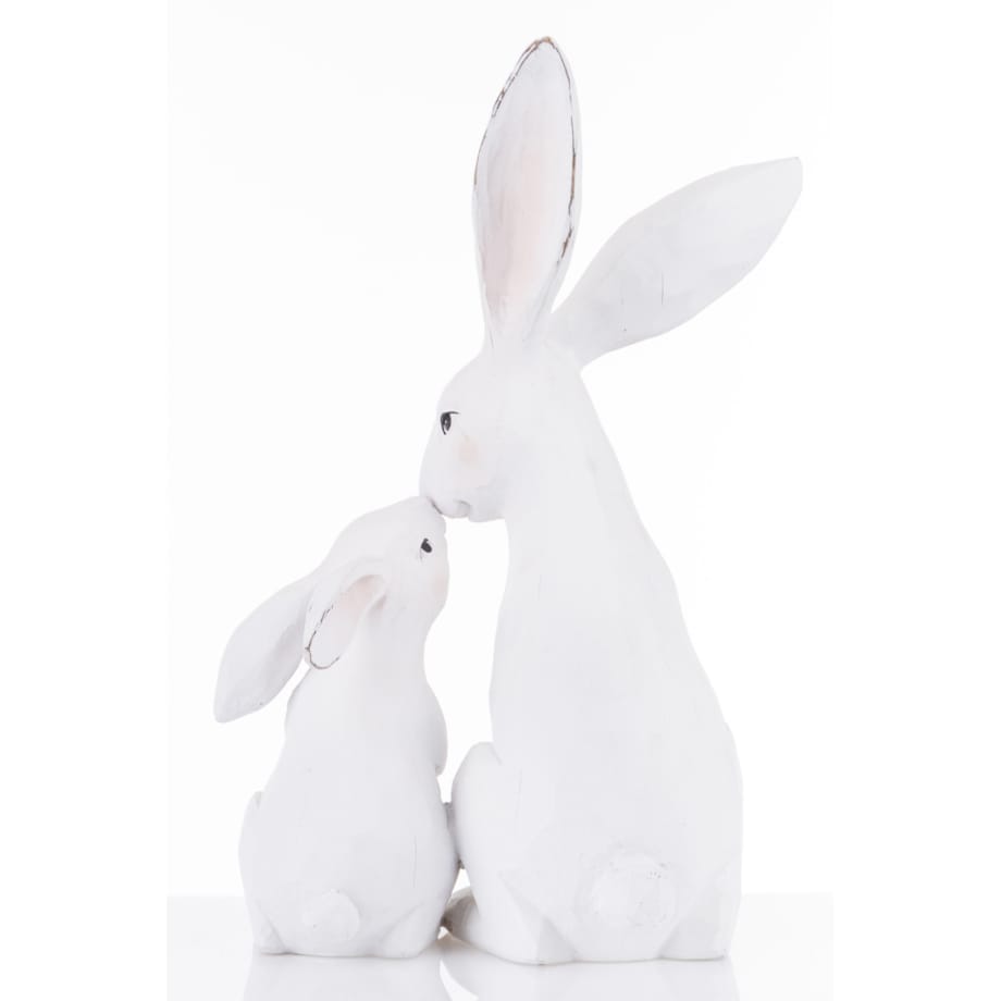 Dekoracja - figurka 2 białe przytulone 27x18x11 cm ZAJĄCZKI-2
