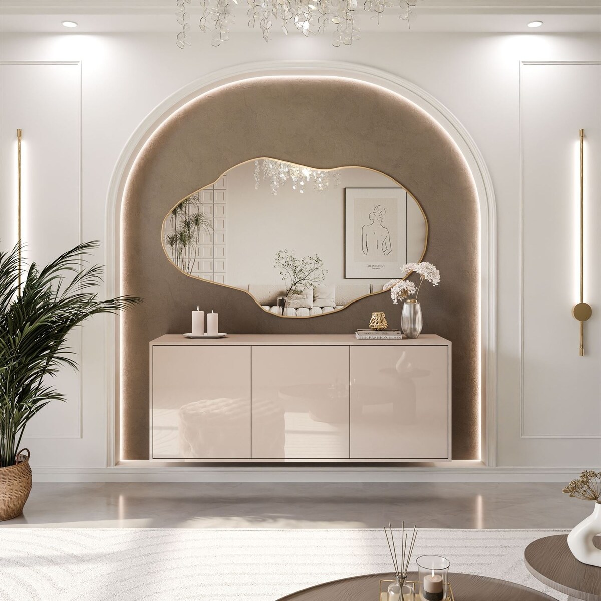 Trzydrzwiowa komoda SANAYI kaszmir połysk, wisząca