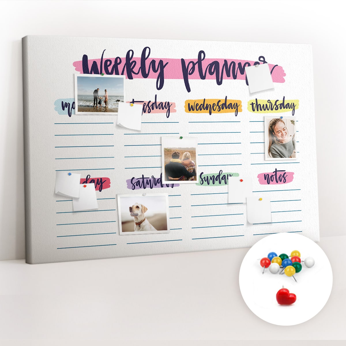 Tablica korkowa Planer tygodniowy 120x80cm - kolorowe pinezki