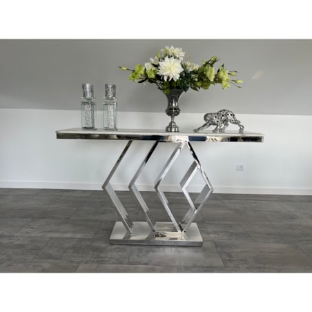 Konsola nowojorska srebrna z kamiennym blatem marmurowym Alis Premium 140x40x83