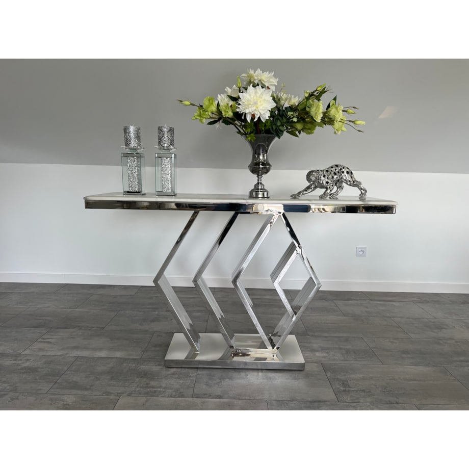 Konsola nowojorska srebrna z kamiennym blatem marmurowym Alis Premium 140x40x83