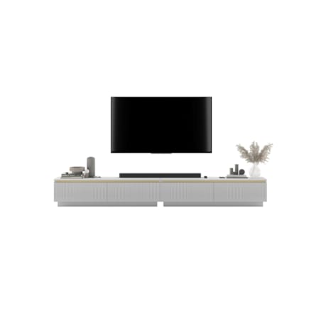Nowoczesna Szafka RTV Glamour Komoda RTV Biały Mat 280 cm ryflowane fronty