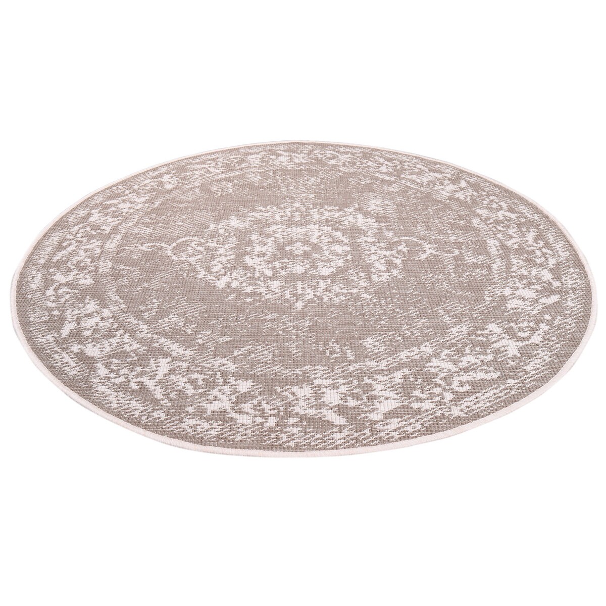 Funkcjonalny dywan okrągły na zewnątrz i do wnętrz, dwustronny DUO 55770 Krem 160x160