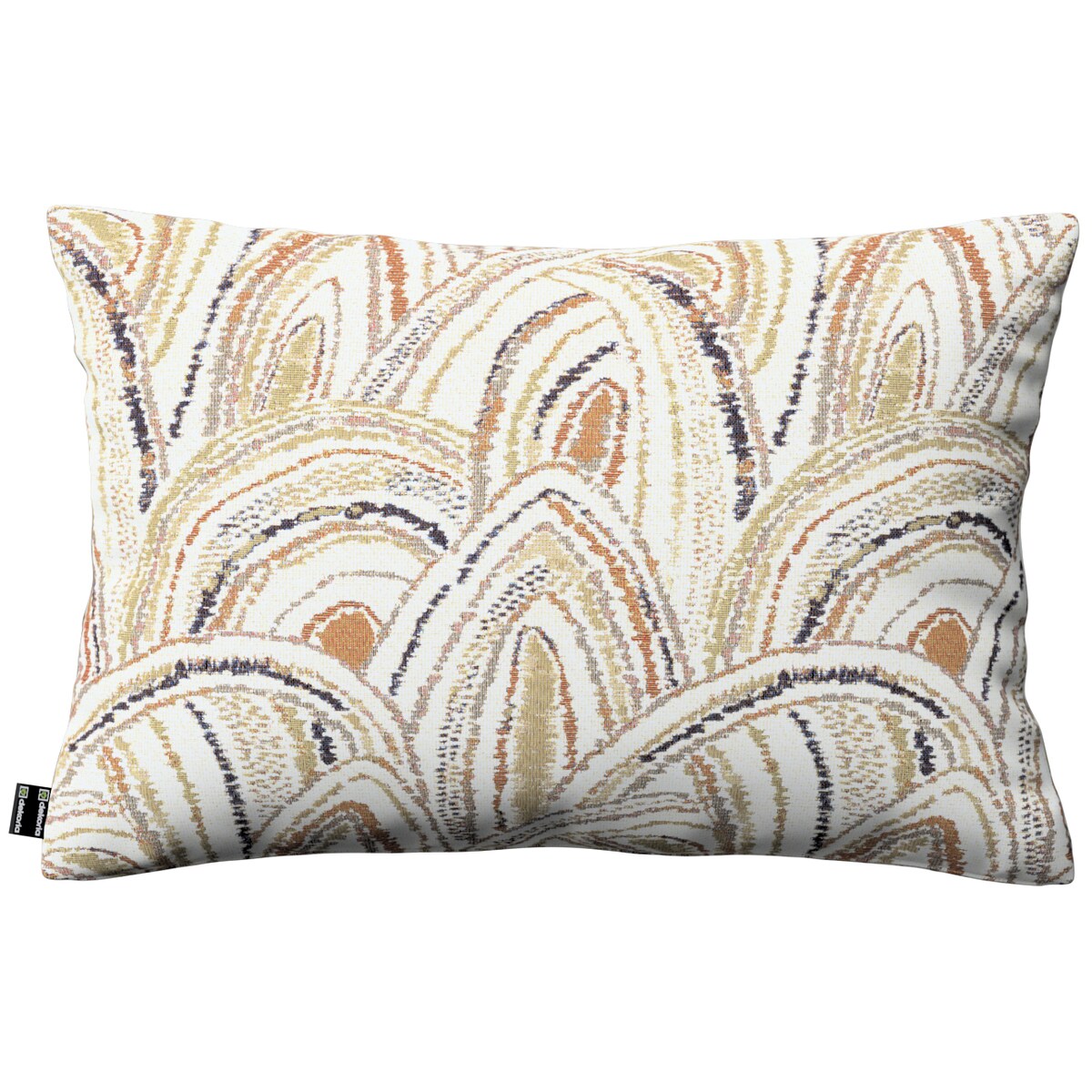 Poszewka Kinga na poduszkę prostokątną 47x28 oliwkowo-pomarańczowe łuki na kremowym tle