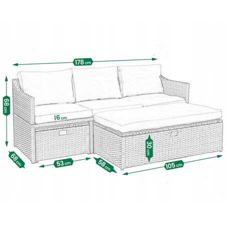 Modułowy zestaw mebli ogrodowych z technorattanu