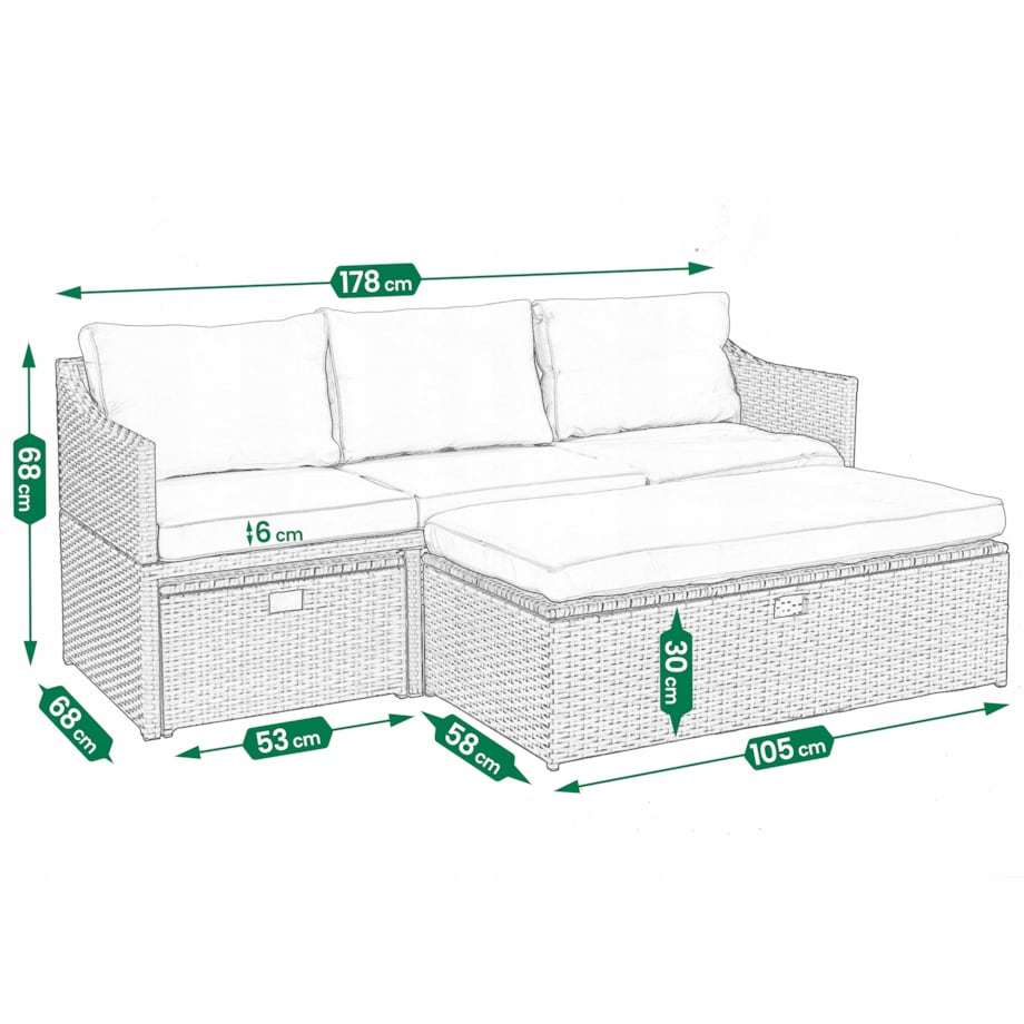 Modułowy zestaw mebli ogrodowych z technorattanu