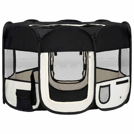 vidaXL Składany kojec dla psa, z torbą, czarny, 110x110x58 cm