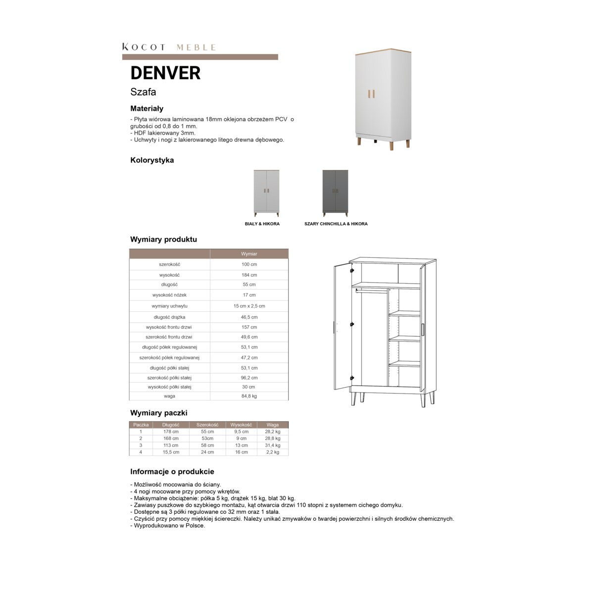 Szafa Denver szary chinchilla & hikora