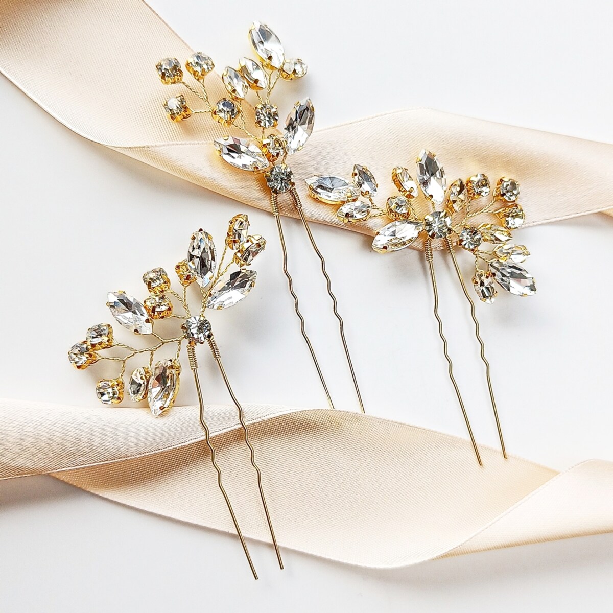KOMPLET wsuwek spinek szpilek do fryzury na ślub BŁYSZCZĄCE złote efektowne