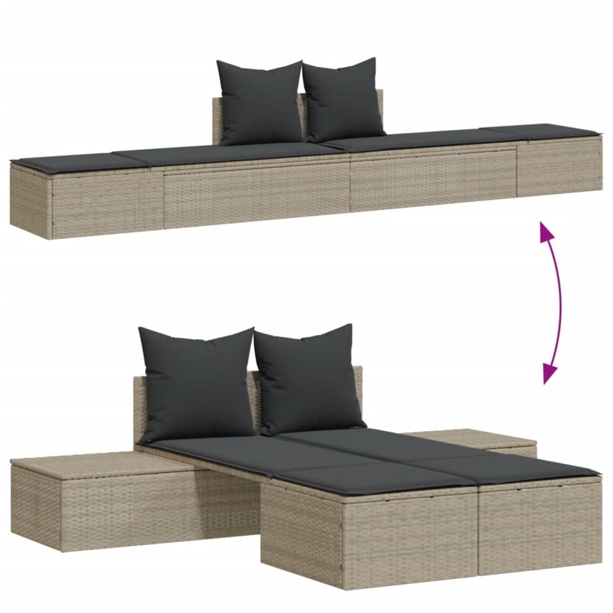 vidaXL Podwójna leżanka z poduszkami, jasnoszara, polirattan