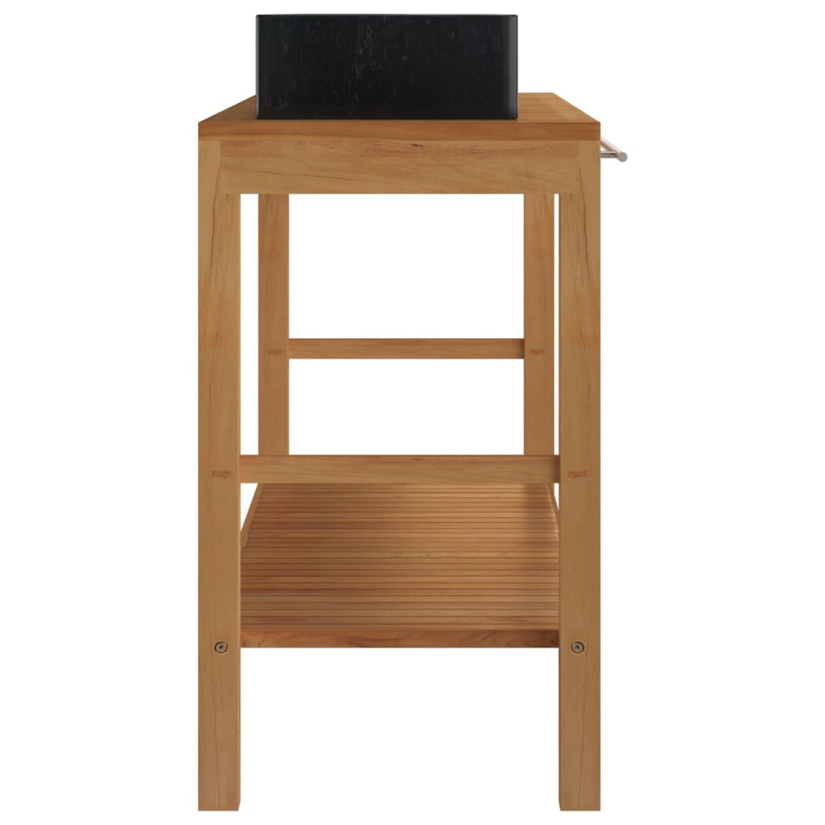 vidaXL Szafka łazienkowa z 2 umywalkami, drewno tekowe, czarny marmur