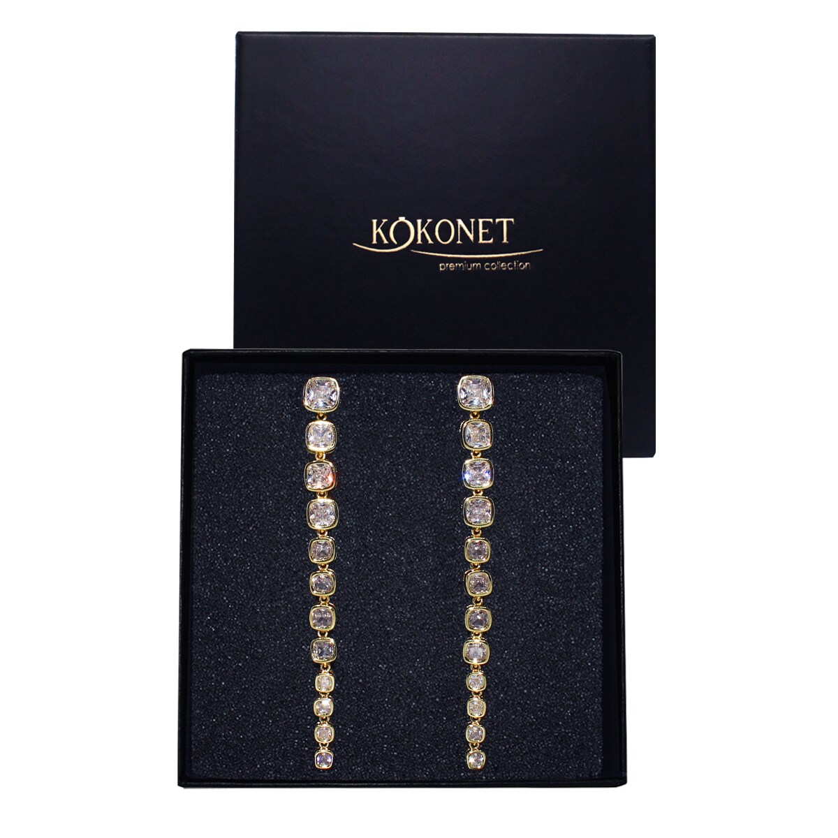 Długie złote kolczyki EFEKTOWNE ozdobne swarovski wiszące ślubna biżuteria