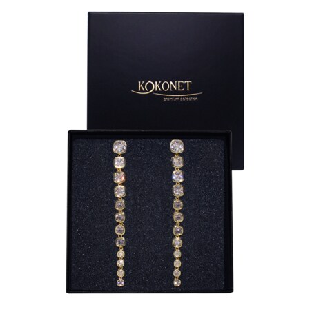 Długie złote kolczyki EFEKTOWNE ozdobne swarovski wiszące ślubna biżuteria