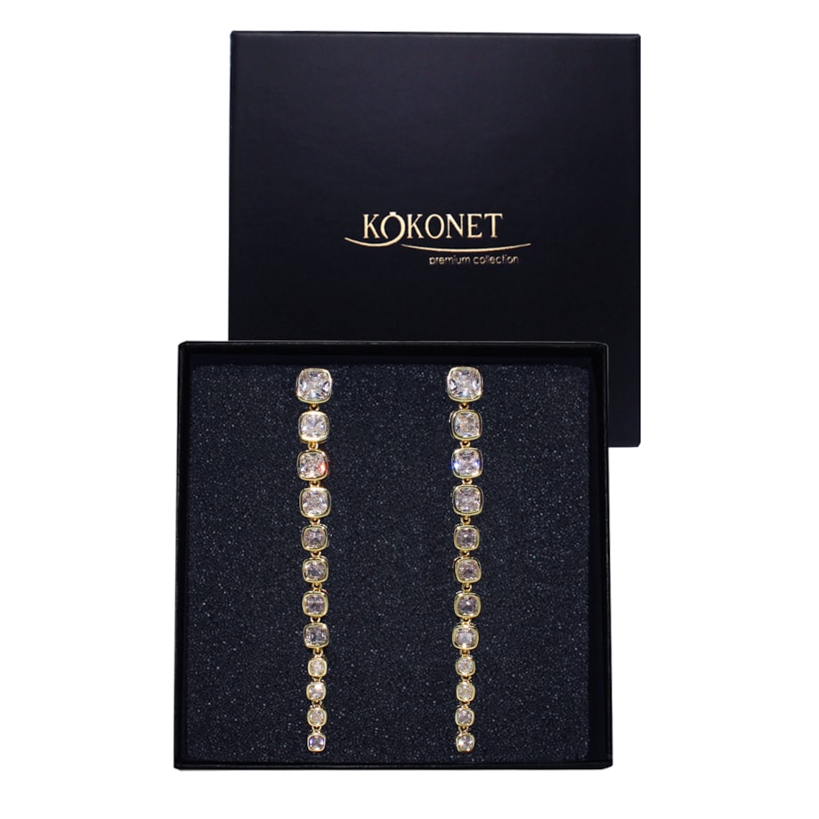 Długie złote kolczyki EFEKTOWNE ozdobne swarovski wiszące ślubna biżuteria