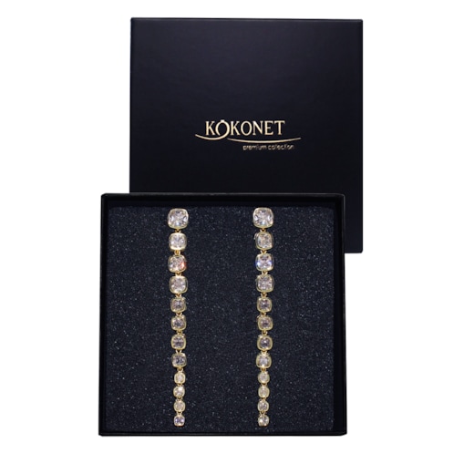 Długie złote kolczyki EFEKTOWNE ozdobne swarovski wiszące ślubna biżuteria