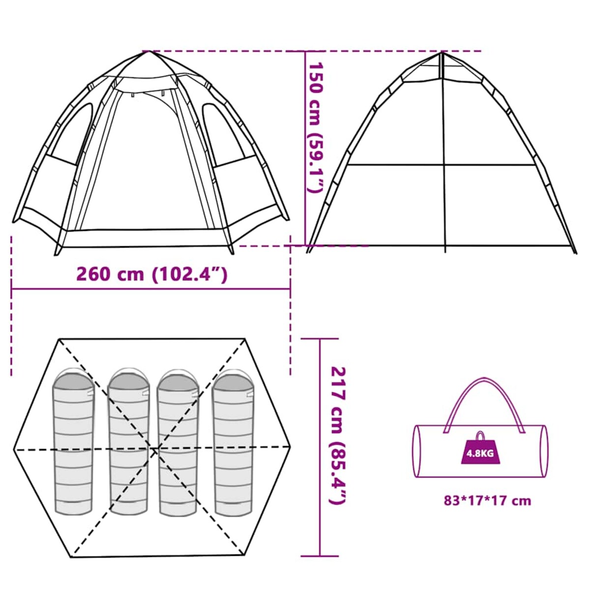 vidaXL Namiot rodzinny, kabinowy, 4-os, niebieski, szybkie rozkładanie