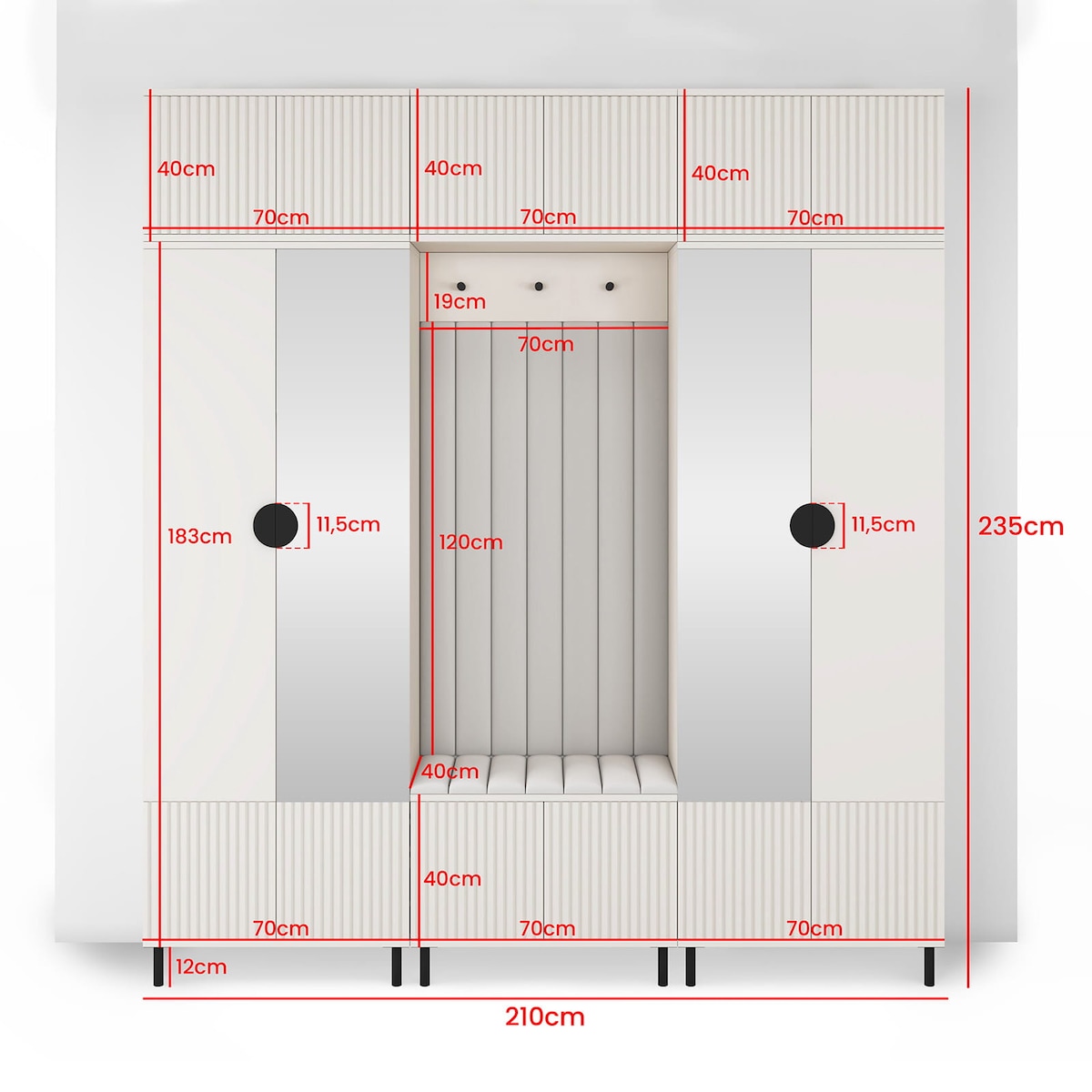 Zestaw szaf z lustrem do przedpokoju Ritmo wersja 3 Trinity 06 Kaszmir