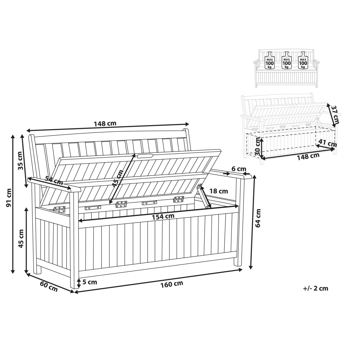 Ławka ogrodowa ze schowkiem 160 cm drewniana SOVANA