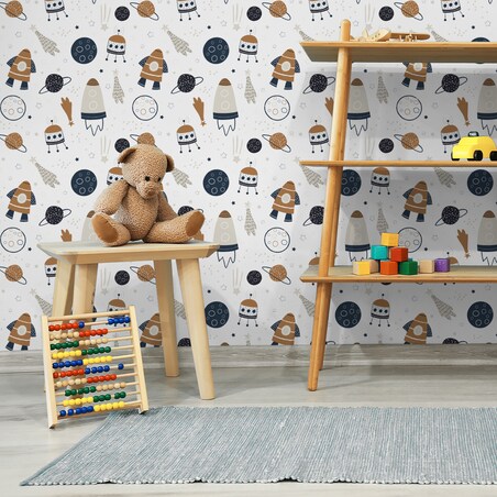 Tapeta Dziecięca KOSMOS Rakiety Planety Gwiazdy