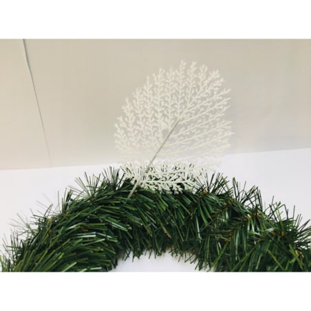 BROKATOWA GAŁĄZKA BIAŁA LIŚĆ paproć do dekoracji święta stroik choinka