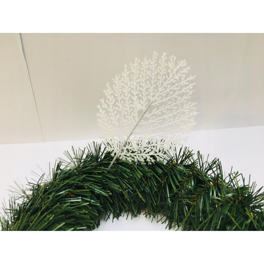 BROKATOWA GAŁĄZKA BIAŁA LIŚĆ paproć do dekoracji święta stroik choinka