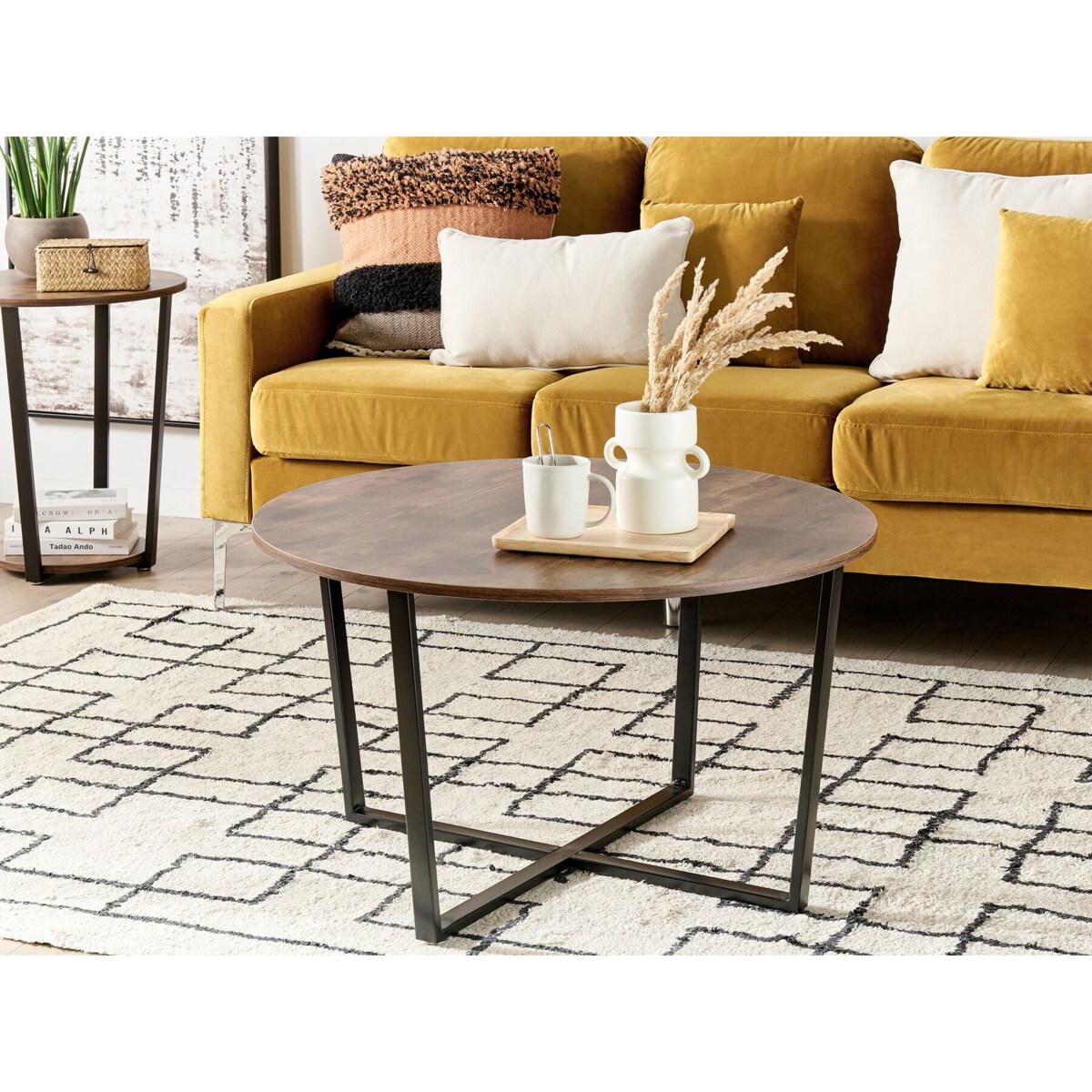 Stolik kawowy ciemne drewno z czarnym ORICK