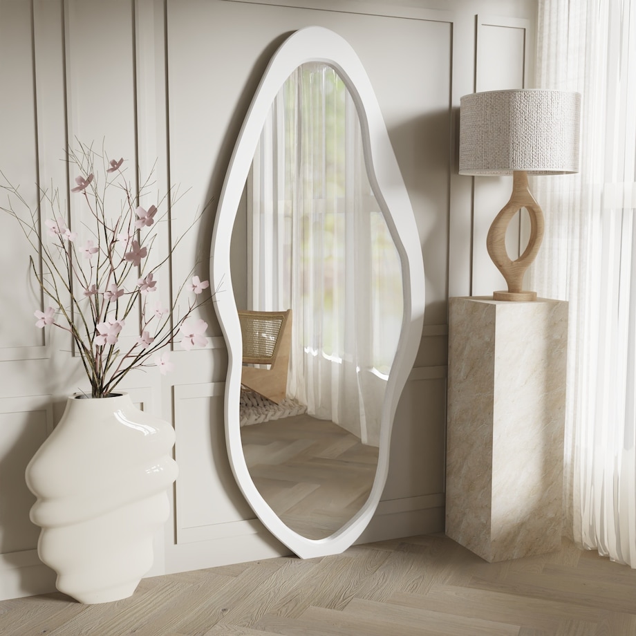 Lustro wiszące nieregularne 180x80 cm białe