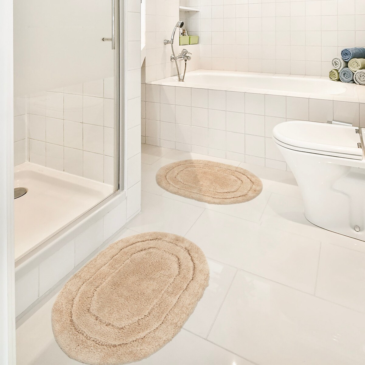Zestaw 2szt Dywanik łazienkowy Soft 40x60 cm antypoślizgowy owalny beżowy