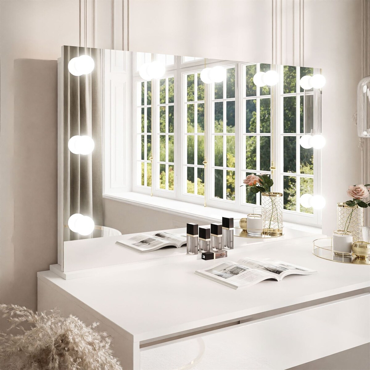 Toaletka MADA ELITE z lustrem i oświetleniem biały połysk