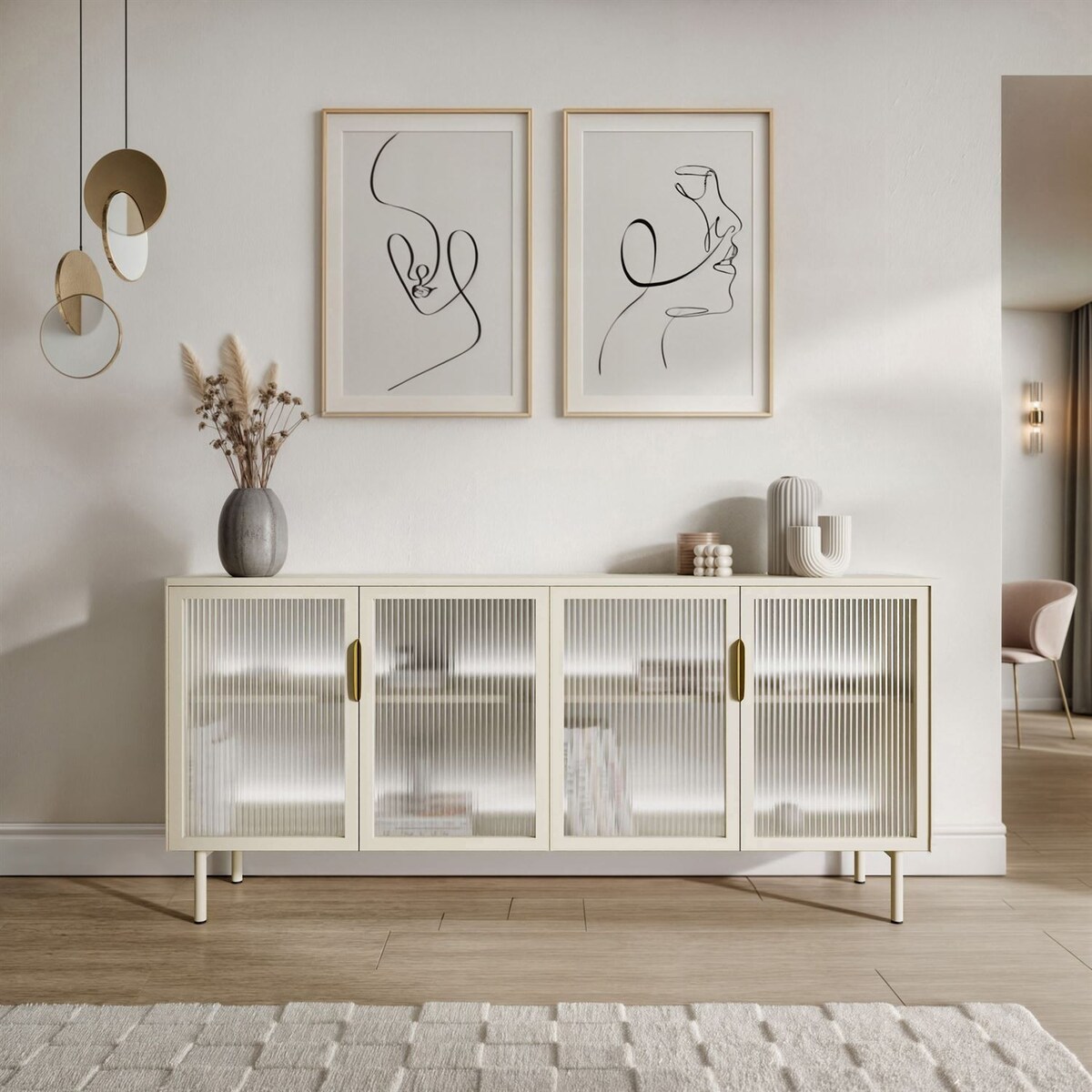 Przeszklona komoda LINEA 4D z oświetleniem LED, kaszmir